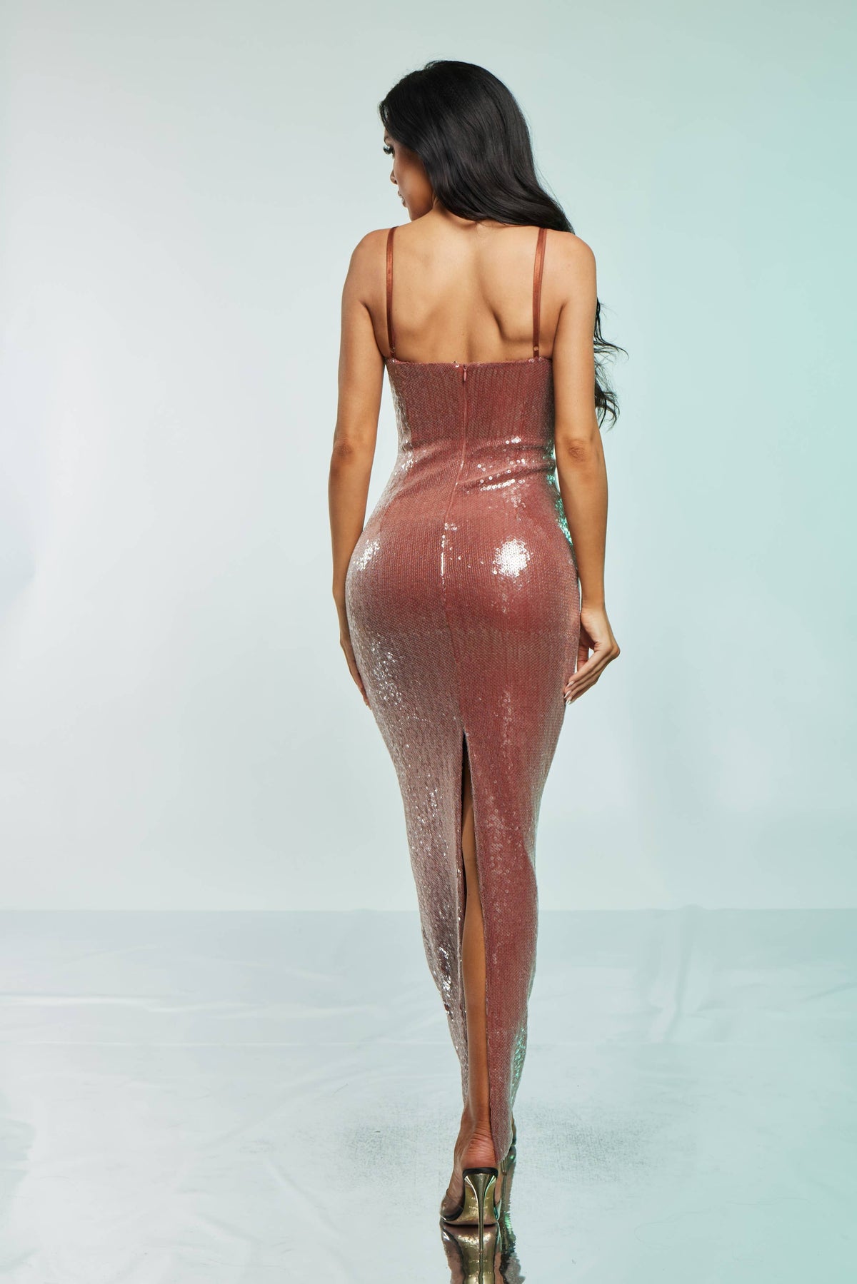 Glam Party Formal Long Dress in Brown
